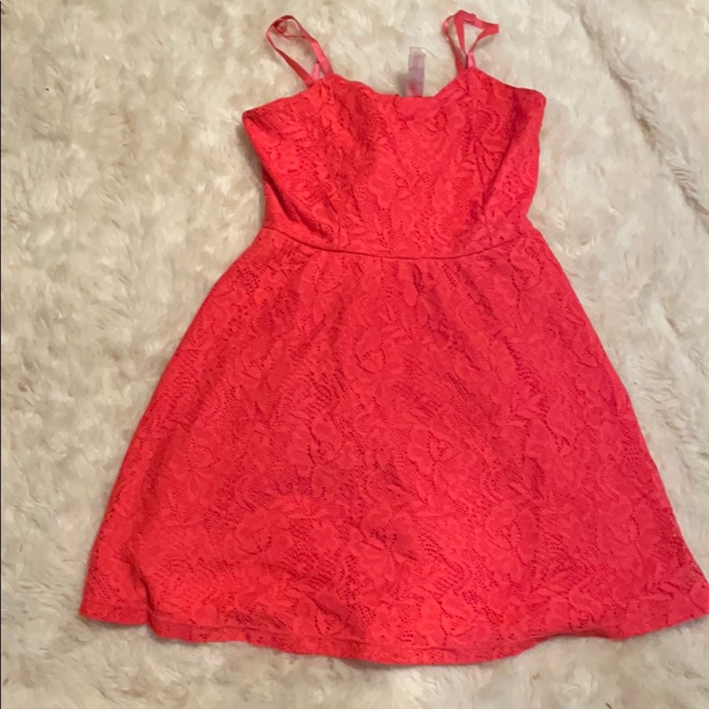 Neon pink lace dress